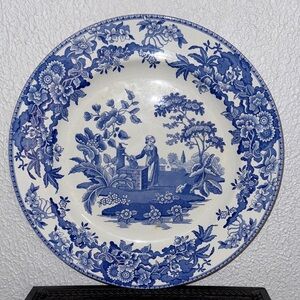 Spode Blue and White Floral Decorative Plate, Girl At Well collection